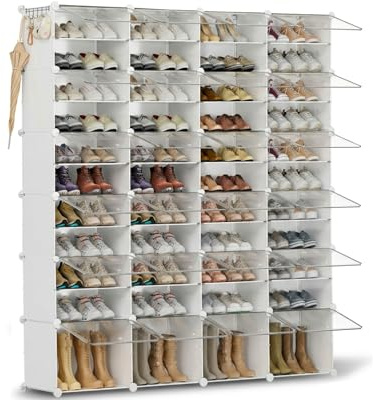 Schuhregal, Schuhschrank mit 44 Fächern, schuhregal hoch und schmal, schuhregal weiß, schuhschrank hoch geschlossen für Garderobe Flur Schlafzimmer Eingang, DIY anpassbar