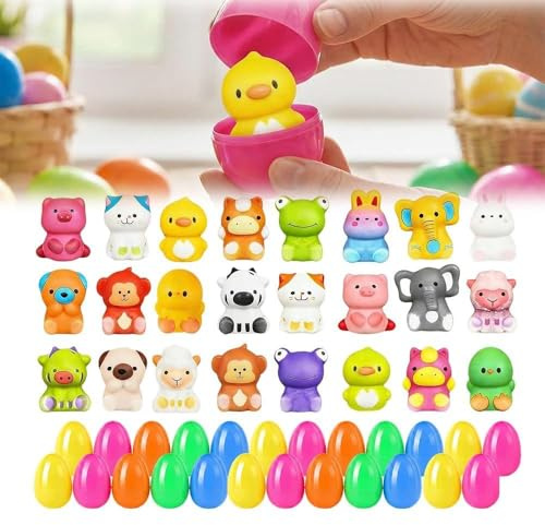 Easter Eggs Prefilled Squishy Toys,Stressball Squeeze Ostereier,Stressbälle Antistressball,Anti Stress Spielzeug für die Ostereiersuche Kleine Geschenke für Kinder (24pcs)