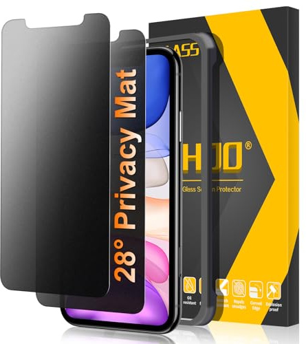 JEHOO 2 Pièces pour iPhone 11/XR Mat Anti-Espion Verre Trempé | Anti Spy, Matte Anti-Reflet Film Protection d'écran, Anti-Empreintes Digitales Ultra Résistant Dureté 9H Glass Protecteur