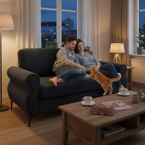 Ball & Cast Kleine Couch, Mini Sofa mit Federkern für Wohnzimmer, Schlafzimmer, Wohnung & Büro, Schwarz