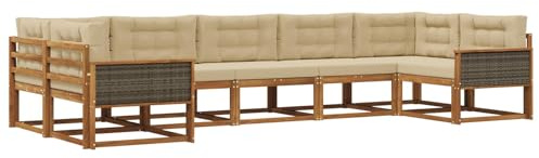 vidaXL Outdoor-Sofagarnitur mit Kissen 7 pcs Natur und Beige, Modernes Ecksofa-Set, stylische Gartenlounge, Möbel für Terrasse, wetterfest am Pool