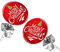 Mianova Ohrringe Stecker Rund Klein Ohrstecker Runde Platte Silber mit Winter Weihnachts Motiv Merry Christmas und Weihnachtsbaum Rot Grün