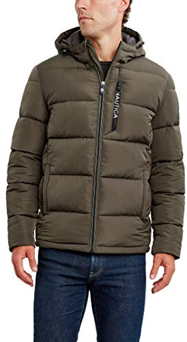 Nautica Men's Hooded Parka Jacket, Water and Wind Resistant, Loden, X-Large