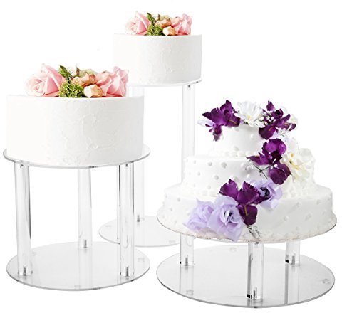 Jusalpha Large 3 Tier Acrylic Round Wedding Cake Stand, Food Display Stand | Adjustable 3 Cake Stands for Wedding Party Display