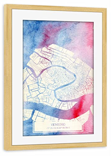 artboxONE Poster mit Rahmen Kiefer 30x20 cm Venedig Italien Map Rose and Serenity III von Makadi Atatu
