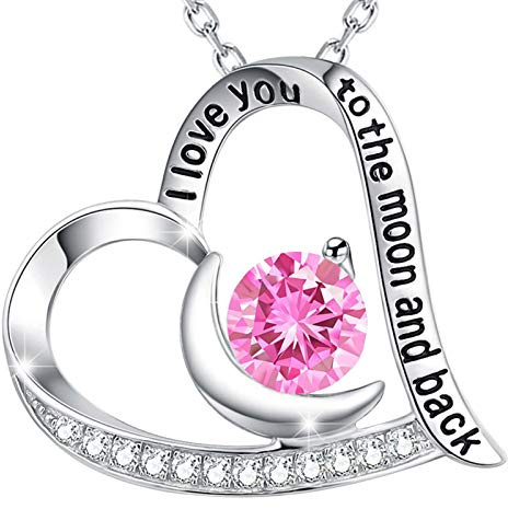 GinoMay Regali di Compleanno Ti Amo fino alla Luna e Ritorno Collana Tormalina Rosa Gioielli in Argento 925 Collana con Pietra Portafortuna Ottobre