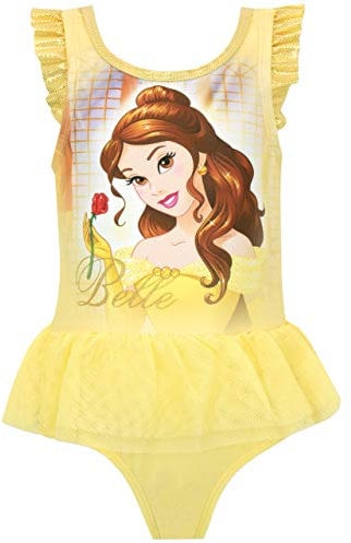 Disney Prinzessin Mädchen Schönheit und das Biest Badeanzug EIN Stück Belle Schwimmen Kostüm Gelb 110