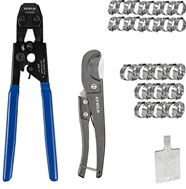EFIELD PEX Cinch Klemme/Ohr-Schlauchschellen, Größen von 3/8 Zoll bis 1 Zoll mit Metall-Rohrschneider, 20 Stück 1/2 Zoll und 10 Stück 3/4 Zoll Klemmen für alle US F2098 Standards