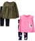 Simple Joys by Carter's Girls' 4-Piece Long-Sleeve Shirts and Pants Playwear Set, Black/Navy Floral/Olive/Pink Dinosaur, 3 Years