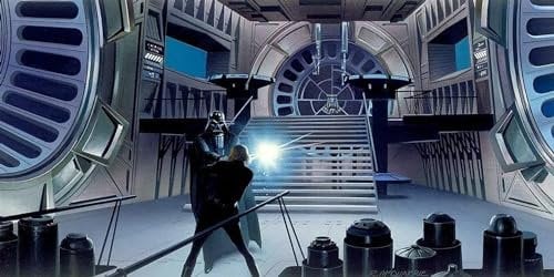 Komar Vlies Fototapete Star Wars Classic RMQ Duell Throneroom | Größe: 500 x 250 cm (Breite x Höhe), Bahnbreite 50 cm | Tapete, Wandbild, Dekoration, Kinderzimmer, | DX10-052, blau, schwarz