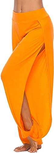 ASKSA Damen Hochschlitzige Haremshose Frauen Hippie Split Sport Hose Fitness Stretchhose Loose Fit Yogahose Sporthose (Orange,S)