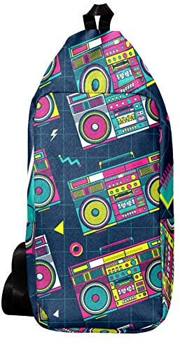 EZIOLY Retro Pop Eighties Boombox Radio Schulter Rucksack Sling Bag Crossbody Tasche Reise Wandern Daypack für Männer Frauen