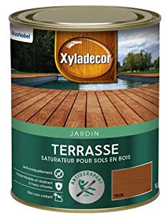 Xyladecor - Saturateur pour Sols Extérieurs en Bois - Terrasses, Abords de Piscine, Caillebotis - Antidérapant - Couleur : Mat Teck - Quantité : 1L - 5324232