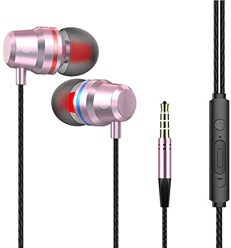 FOReverweihuajz Universal 3.5Mm Wired In-Ear Headphones, STrong Bass Hifi Stereo Phone Gaming Headset With Microphone Rose Gold