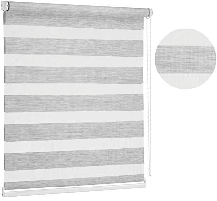 Premium Grey Day and Night Zebra Polyester Window Roller blind, 17 width sizes, 51.2 x 59 (130cm Wide x 150cm Drop)