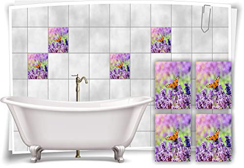 Medianlux Fliesen-Aufkleber SPA Wellness Lavendel Schmetterling Violett Grün Lila Bad WC Deko, 20x25cm fp5p613h-136183