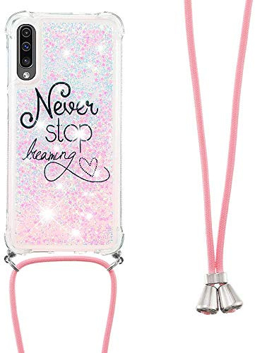 Handykette Handyhülle für Samsung Galaxy A70 Hülle,Glitzer Quicksand kreatives Fließende Flüssigkeit schwimmt Silikon Case mit Umhängeband Handykordel Band Kette für Samsung Galaxy A70,YB GS Dream