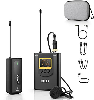 BALILA Ansteckmikrofon Kabellos für Phone Android Smartphone Kamera- UHF Wiederaufladbar Lavalier Mikrofon Wireless mit 1 Sendern & 1 Empfänger zum Aufnehmen von Interviews YouTube Podcast Vlog