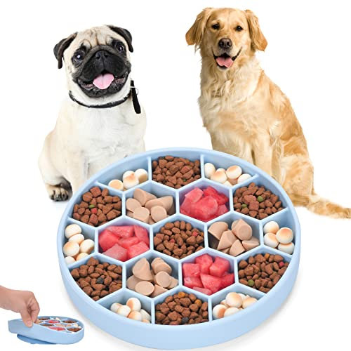 ALLYGOODS Silicone Slow Feeder Dog Bowls Large Breed/Medium Sized Dog/Small Breed - Food for Large/Medium/Small Dishes Big/Large/Medium/Small Dogs Feeder, Blue