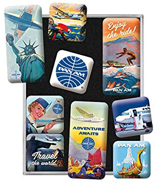 Nostalgic-Art Retro Kühlschrank-Magnete, 9 Stück, Pan Am – Travel The World Posters – Geschenk-Idee für Reiselustige, Magnetset für Magnettafel, Vintage Design