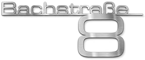 Metzler Hausnummer Edelstahl, individueller Schriftzug V2A Stahl, Hausnummernschild, Straßenschild, Wunschstraßenname und Hausnummer, 3D-Effekt, Rostfrei & Wetterfest, Made in Germany, Länge: 1200 mm