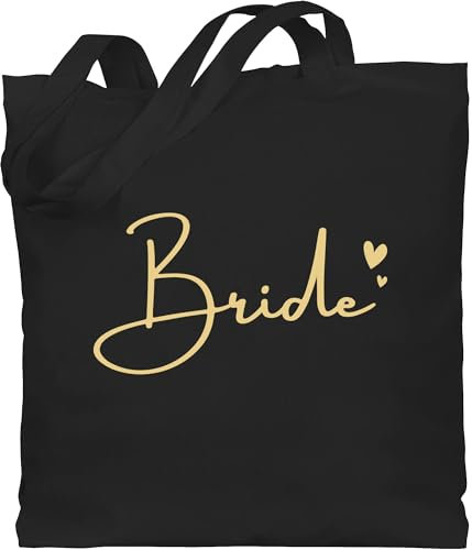 Baumwolltasche - JGA Junggesellenabschied Frauen - Bride mit Herzchen gold - Unisize - Schwarz - beutel braut bachelorette party jutebeutel jungesselnabschied tasche stoffbeutel aus baumwolle