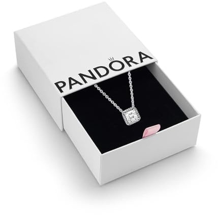 Pandora Timeless Women's Sterling Silver Square Sparkle Halo Cubic Zirconia Pendant Necklace, 45cm, With Gift Box