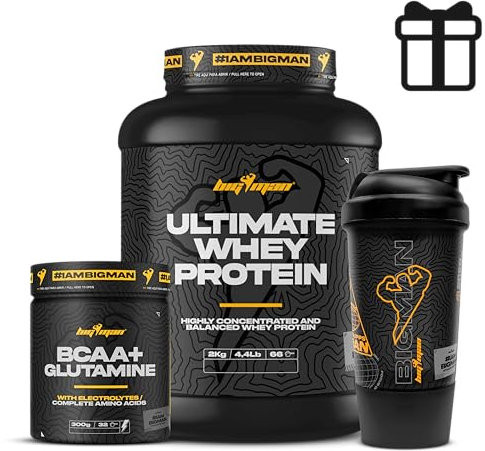 PACK BIGMAN ULTIMATE WHEY PROTEIN 2KG + BCCA&GLUTAMINA + SHAKER PRO (REGALO) (Fresa)