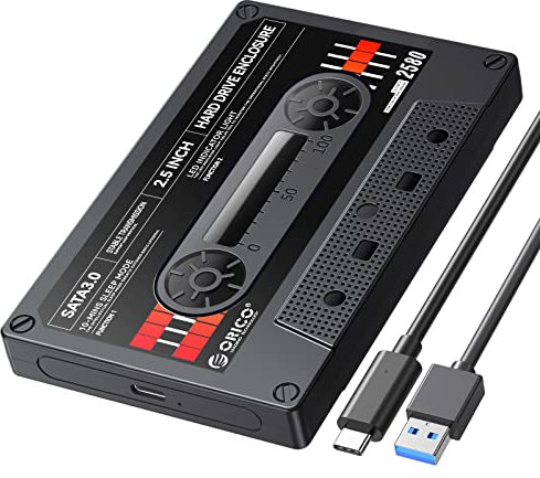 ORICO 2,5'' Boîtier Disque Dur USB3.1 vers SATA,Tape-Retro Adaptateur de Disque Dur pour Disque Dur SSD de 7/9,5 mm,Supporte UASP et Une capacité jusqu'à 6TB,Noir(2580C3-V1-BK)