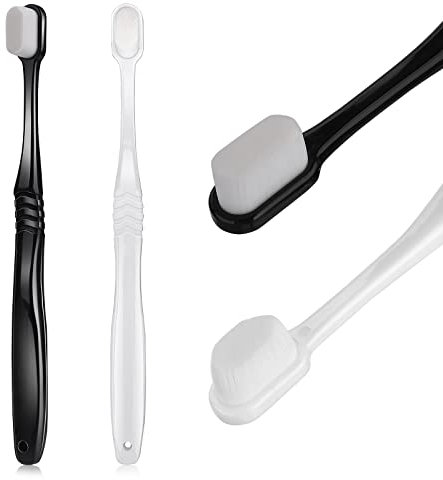 WLLHYF 2 PCS Extra Soft Toothbrush Micro-Nano Zahnbürsten für empfindliches Zahnfleisch, Sterile Faser Zahnbürste Painless Brushing für fragile Zahnfleisch Erwachsene Kinder (Weiß/Schwarz)