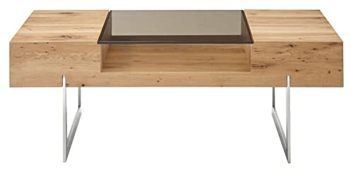 Home4You Couchtisch - furnierte Asteiche - Edelstahloptik - 110 x 60 cm