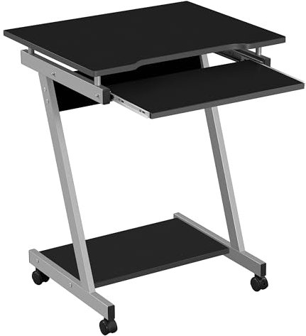 costoffs Moblie Z-Shaped Computer Desk Laptop PC Table with Sliding Keyboard on Wheels for Home Office, Black Gaming Table Home Office Writing Desk Workstation for Small Space, 60.5 x 48 x 74 cm