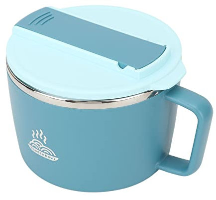 Bol à Nouilles pour Micro-ondes avec Baguettes et Cuillère 1200 Ml en Acier Inoxydable 304 Bol de Cuiseur Ramen Portable avec Couvercle pour la Conception de Fente de Bureau (Bleu)