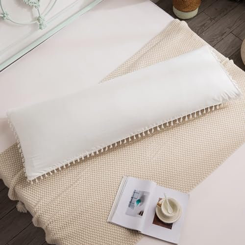 ZTYROLJ 2er Set Kissenbezüge 40x145 Quasten Kissenbezug, Mikrofaser Seitenschläferkissen Bezug mit Reißverschluss,Atmungsaktiv und Weich Kopfkissenbezug für Seitenschläfer