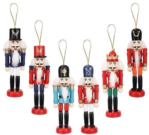 6 Pcs Weihnachten Nussknacker Ornamente,13cm Mini Weihnachtlicher Nussknacker Soldat aus Holz,Nussknacker Weihnachtsschmuck,Soldat Nussknacker Figur Puppe,Nussknacker Figur Hängende Ornamente