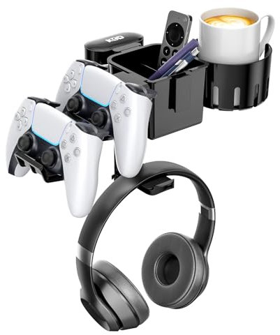 KDD 5 in 1 Kopfhörer Halterung Drehbar - Abnehmbare Getränkehalter Schreibtisch & Controller Halter & Stifthalter - Gaming Headset Halter Tisch Aufbewahrung für Tasse Handy Stift Controller Kopfhörer