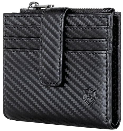 VON HEESEN Leder Kartenetui Geldbörse mit RFID-Schutz - Portemonnaie für Herren & Damen aus echtem Leder - Kartenhalter mit Münzfach - Geldbeutel für Männer und Frauen in Carbon Schwarz