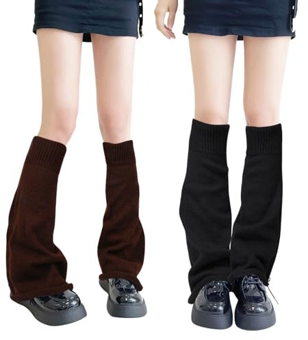 QKURT 2 Paia Scaldamuscoli Lunghi, Scaldamuscoli Termici Invernali Lavorati a Maglia Calze Al Ginocchio Punk Stivali Scalda Polsini per Donne, Ragazze