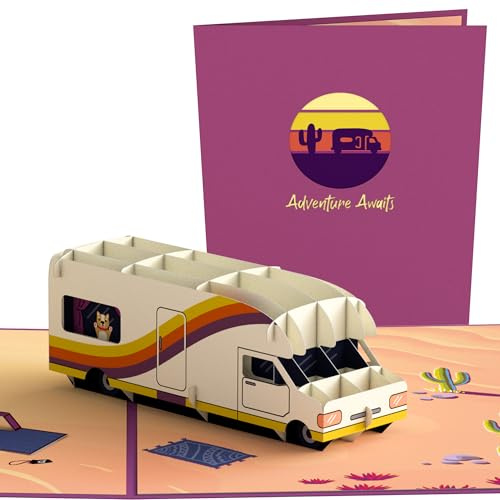 Lovepop® 3D Pop-Up Karte Road Trip Grußkarte mit Wohnmobil für Weltreise, Ruhestand, Abenteuer, Reise, Wohnmobilbesitzer, Camping-Freunde | inkl. Umschlag & Versteckfach für Geld & Gutscheine