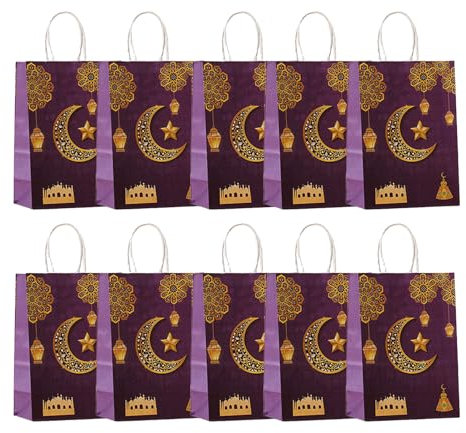 Ramadan Geschenktüte, 10 Stück Eid Mubarak Geschenkpapier, Geschenkbeutel Ramadan Deko für Muslim Ramadan Party Dekoration Supplies (lila)