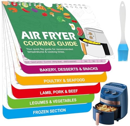 wimony Air Fryer Magnetic Cheat Sheet Recipe Cook Guide Book Celsius Centigrade Fahrenheit Cook Times Chart Cooking Measurements for Food Air Fryer Accessories with a Multifunctional Kitchen Brush