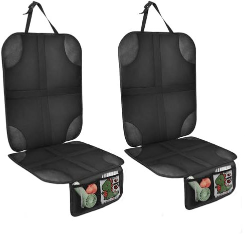 AiQInu Autositzschoner für Kindersitzunterlage, 2 Stück ISOFIX Sitzschoner Auto Kindersitz Rutschfester und Wasserdichter mit Dicker Polsterung und 2 Netztaschen