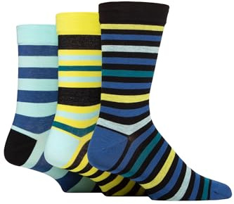 SockShop Men's Comfort Cuff Socks -Striped and Plain Soft Breathable & Cooling Bamboo Material Multipack of 3 Pairs (UK, Numeric, 7, 11, Regular, Regular, Lime)