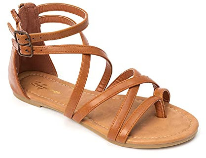 HEVA Damen Casual Riemchensandalen Komfort Einstellbare Flache Sandalen（8UK 42EU,Braun）