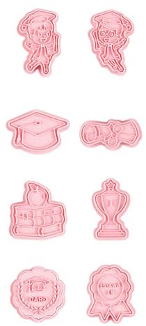 ISAKEN 8 Pezzi Laureato Formine Biscotti Stampi Biscotti Medaglia Distintivo Certificato di Inizio Laurea Tagliabiscotti Laurea Plastica 3D per Decorazioni Torte, Pasticceria, Fondente