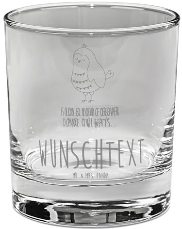 Mr. & Mrs. Panda Personalisiertes Gin Glas Eule Zufrieden - Personalisierte Geschenke, Müde, Owl, Geschenk Hochzeitstag, Romantisch, Liebesspruch