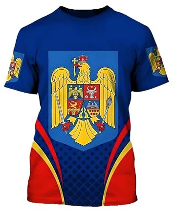 YuanDiann Maglietta sportiva della Coppa di Calcio Europea 2024 Casual Romania Stampa Bandiera Nazionale Uomo Donna Manica Corta Girocollo Asciugatura Rapida Traspirante Fan Shirt, 1#, L