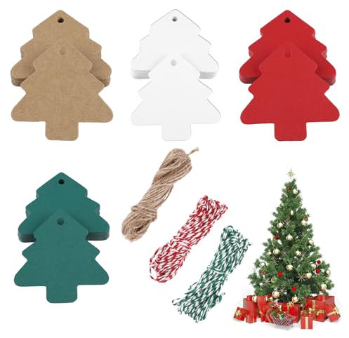 Geschenkanhänger Weihnachten, 160 Stück Anhänger Zum Beschriften, Kraftpapier Anhänger mit Jute Schnur, Etiketten Anhänger, Geschenk Etiketten für Weihnachtsgeschenke Weihnachtsbäume Flaschen