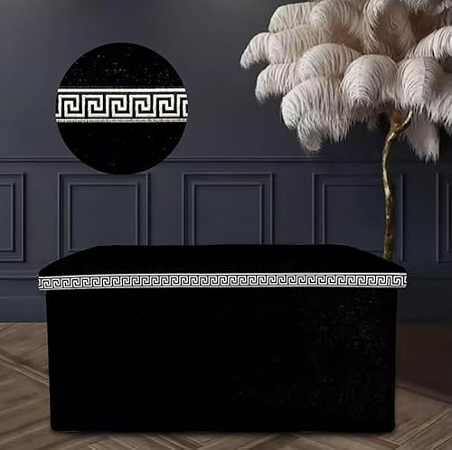 Luxury Product GREEK STYLE Crushed Velvet Storage Box Ottoman Folding Pouffe Toy Bench Chair Seat Stool UK (Black)