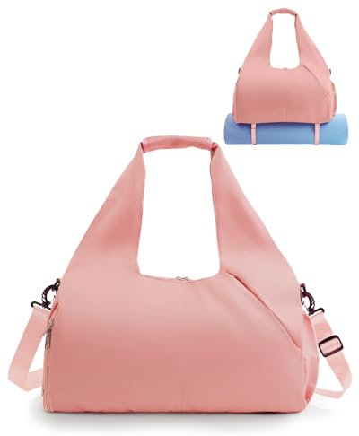 RHDZO Sac de sport pour femme avec compartiment à chaussures, sac pour tapis de yoga avec poche pour bouteille d'eau et poche humide, sac de week-end avec bandoulière, orange-rose